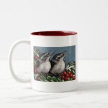 ARTE DEL NAVIDAD: PÁJARO, BAYAS: TAZA