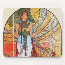 Arte del pavo real de Alfonso Mucha Tapetes De Ratones