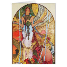 Arte del pavo real de Alfonso Mucha Felicitaciones