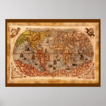 Arte del siglo XV del mapa de Viejo Mundo Poster