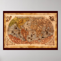 Arte del siglo XV del mapa de Viejo Mundo Poster