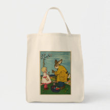Arte del vintage - niña con el conejito de pascua bolsa