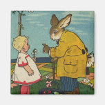Arte del vintage - niña con el conejito de pascua imanes  