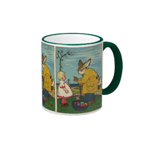 Arte del vintage - niña con el conejito de pascua tazas