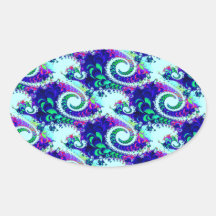Arte floral bonito del fractal de los azules añile calcomania ovaladas personalizadas