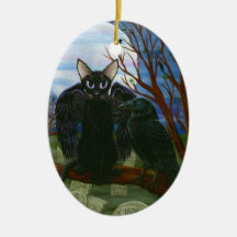 Arte gótico Orn de la fantasía del cuervo del gato Ornato
