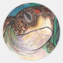 Arte magnífico del estilo del vitral de la tortuga etiquetas redondas
