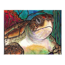 Arte magnífico del estilo del vitral de la tortuga postal