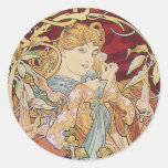 Arte Nouveau de Mucha: Mujer con la margarita Etiqueta