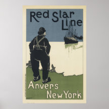 Arte Nouveau - línea roja de la estrella Impresiones