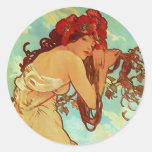 Arte Nouveau - Mucha - verano Pegatina Redonda