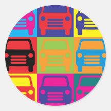 Arte pop de los coches etiqueta redonda