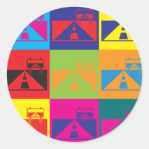 Arte pop de los viajes por carretera etiqueta redonda