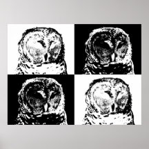 Arte pop del búho barrado de B/W Posters