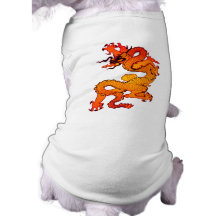 Arte rojo y anaranjado ardiente del dragón camisetas de perro
