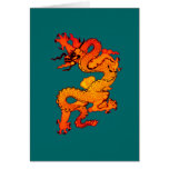 Arte rojo y anaranjado ardiente del dragón felicitaciones