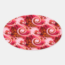 Arte rosado caliente del fractal de los remolinos  calcomanías de ovaladas