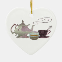 Arte rosado de la tetera, de la taza de té y de la ornamento para arbol de navidad
