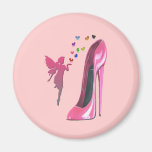 Arte rosado del zapato de la hada y del estilete imán para frigorifico
