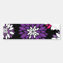 Arte rosado púrpura de la flor blanca en negro pegatina de parachoque