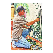 artista moderno en el retrato del trabajo en lona impresión en lona estirada