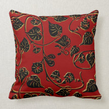 Asiático negro rojo floral del oro de la almohada 