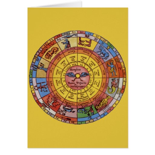 Astrología celestial del vintage, rueda antigua de tarjeta
