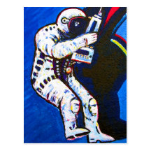 Astronauta, fondo azul tarjeta postal