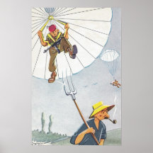 Aterrizaje del paracaidista en un pitchfork posters