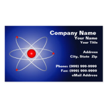 Átomo rojo contra un fondo graduado azul tarjetas de negocios