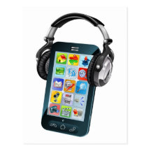Auriculares que llevan del teléfono celular tarjeta postal