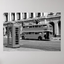 Autobús de Londres y cabina de teléfonos roja Posters