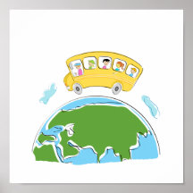 autobús escolar del dibujo animado en la tierra gl impresiones