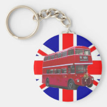 Autobús y bandera rojos de Union Jack Llaveros Personalizados