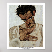 Autorretrato con su cabeza abajo por Schiele Egon Posters