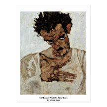 Autorretrato con su cabeza abajo por Schiele Egon Postales