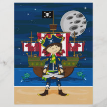 Aviador lindo del pirata y de la nave tarjetas publicitarias