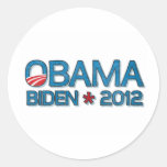 Azul 2012 de Obama Biden Dropshadow Etiquetas Redondas