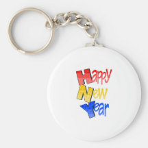 Azul amarillo rojo de la Feliz Año Nuevo Llavero