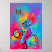 Azul amarillo rosado CAPRICHOSO de las FLORES y de Posters
