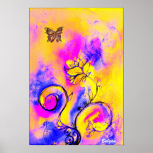 Azul amarillo rosado CAPRICHOSO de las FLORES y de Posters