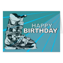 Azul de la bota de esquiar de la tarjeta de cumple