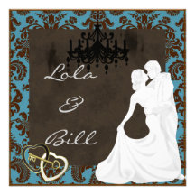 AZUL de la invitación del boda de la silueta y DAM