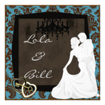 AZUL de la invitación del boda de la silueta y DAM