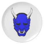 Azul de la máscara del diablo de Oni Plato De Cena