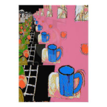 Azul de la taza de café, y fruta comunicado personal  