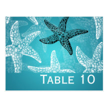 Azul de las estrellas de mar del número de la tabl tarjeta postal