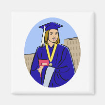 Azul del chica de la graduación iman para frigorífico