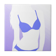Azul del chica del bikini teja cerámica