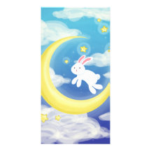 Azul del conejito de la luna tarjetas personales con fotos